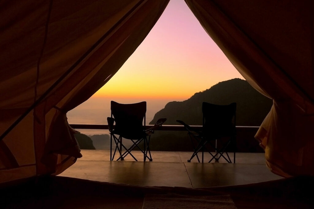 Glamping Accommodation option - A beautiful sunset view from glamping tent